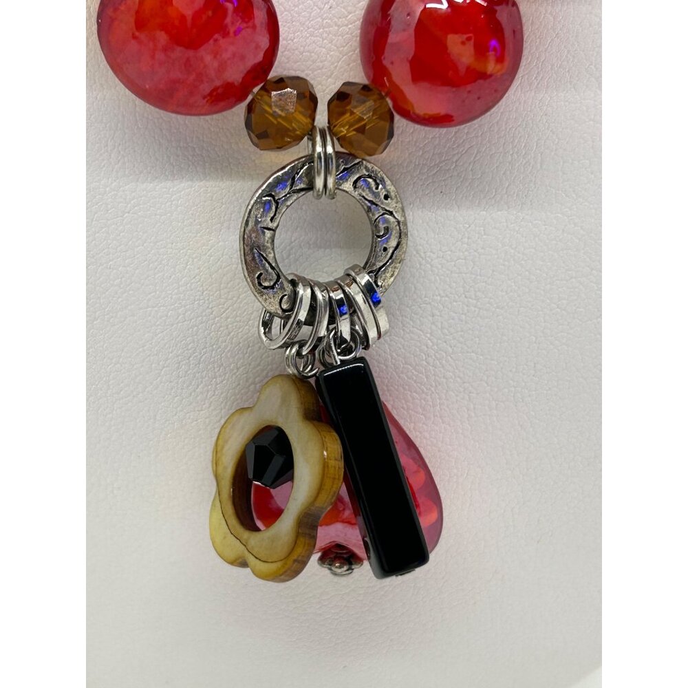 DayGlow Orange Necklace Glass & Acrylic Beads Glows Under Blacklight - Picture 3 of 10